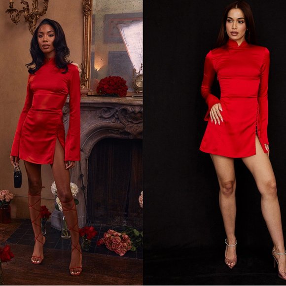 HOUSE OF CB 'Alyssa' Scarlet Satin Mini Dress NWOT - Picture 1 of 8